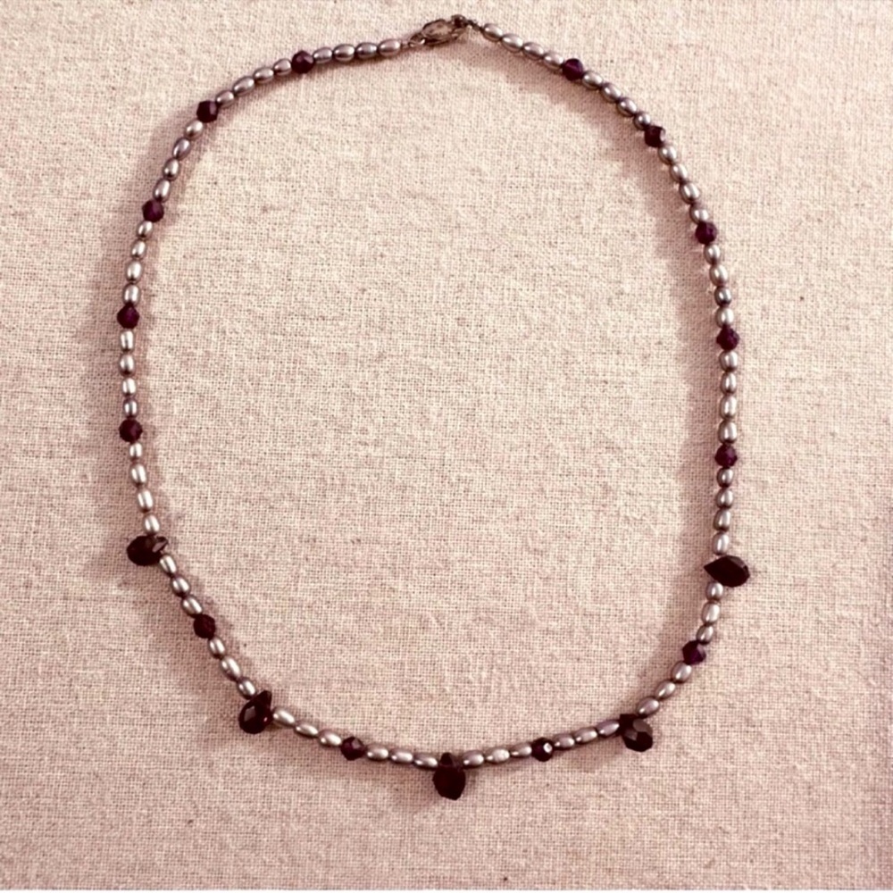 Lord & Taylor | Necklace | Freshwater Pearl with Garnet Stations Necklace - Picture 3 of 6
